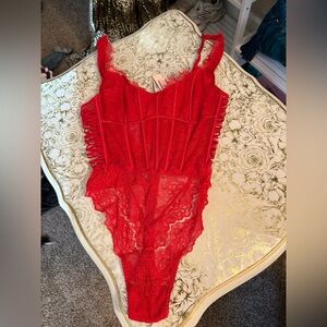 NWT Victoria’s Secret Red Lace Corset Bodysuit